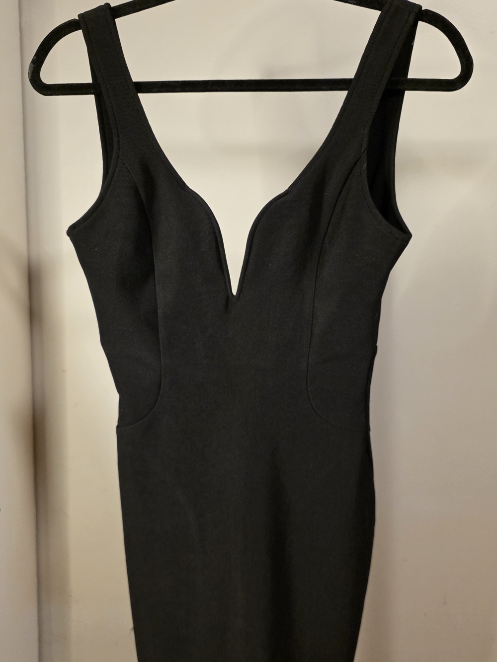 TOBI Black Bodycon Plunge Dress - Deep-V Wired Neckline- Open Back- Size XS
